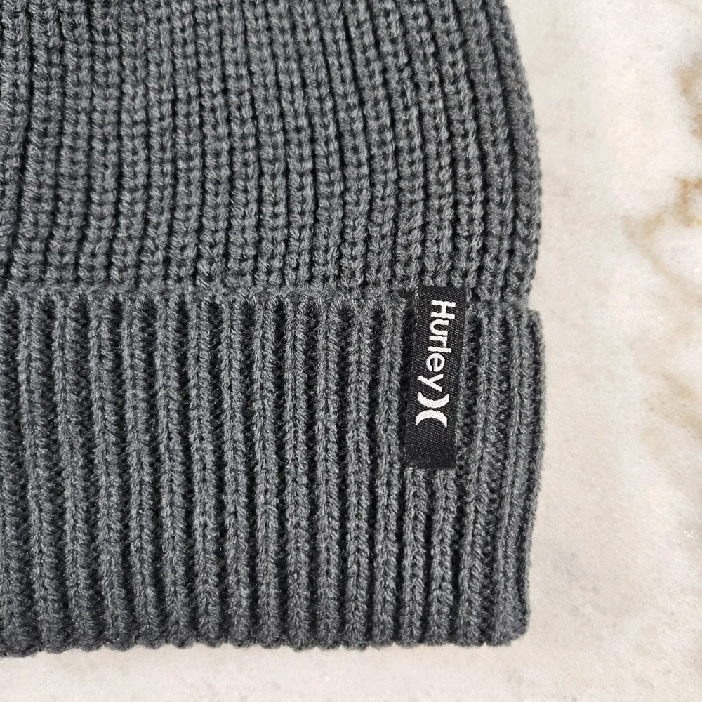 Hurley Gray/Slate Loose Knit Folded Max Cuff 2.0 Beanie Mens One Size Winter NWT
